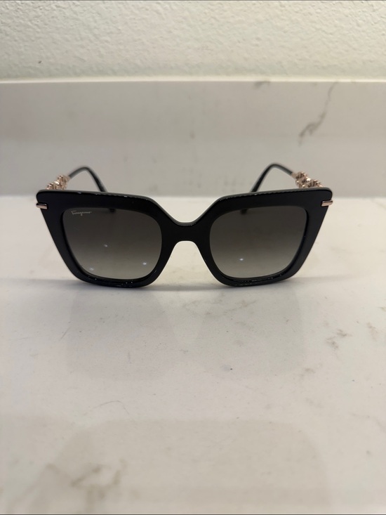Salvatore Ferragamo Black Sunglasses with Gradient Smoke Lenses and Gold Accents main image 6
